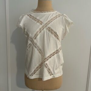 Adorable Anthropologie Lace Trim Women's Tee, Ruffle Sleeves, S, NWT